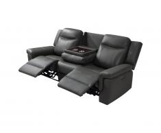 Canapé 3 places relax électrique en cuir avec tablette KENNETH - Taupe