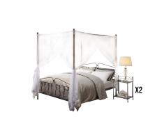 Pack CHAMBRE MARQUISE - lit à baldaquin 140x190cm et ses 2 chevets - métal façon fer forgé