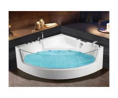 Baignoire balnéo d'angle vitrée ETHRA - 1 place - 255 L - 150*150*H57cm - Blanche