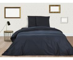 Parure de lit BEAUREGARD en satin - housse de couette 240x260cm + 2 taies d'oreiller 65x65 cm - Bleu marine