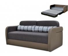 Canapé 2 places convertible déplimousse en tissu et simili VILO - Taupe et chocolat