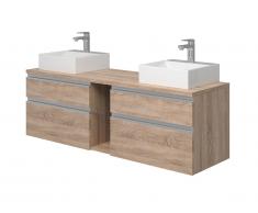 Ensemble de salle de bain suspendu avec double vasque MAGDALENA - couleur chêne