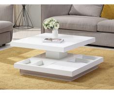 Table basse FAUSTO - Plateau pivotant - MDF laqué blanc