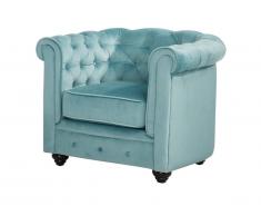 Fauteuil CHESTERFIELD - Velours bleu pastel