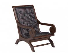 Fauteuil 100% cuir et bois VALMON - Chocolat