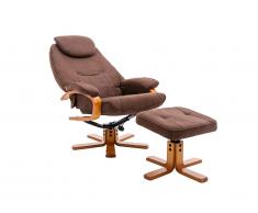 Fauteuil de relaxation et son repose pieds en microfibre DOCIA II - Marron
