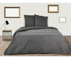 Parure de lit BEAUREGARD en satin - housse de couette 240x260cm + 2 taies d'oreiller 65x65 cm - Gris
