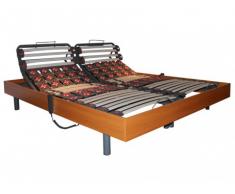 Sommier de relaxation lattes et 2x25 plots déco bois merisier de DREAMEA - 2x80x200cm - moteurs OKIN