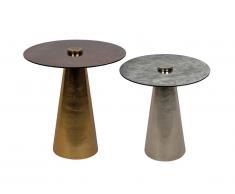 Lot de 2 tables d'appoint LAYLA - Métal et Verre - Gris et cuivre