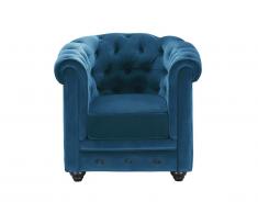 Fauteuil CHESTERFIELD - Velours bleu canard