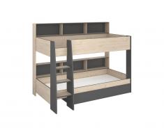 Lits superposés TYMEO - avec rangements - 2 x 90 x 200 cm - Coloris chêne et anthracite