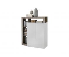 Buffet haut SEFRO - 2 portes et 4 niches - Blanc laqué et chêne