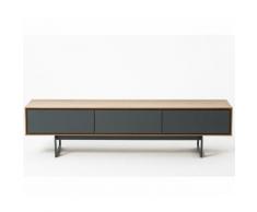 Meuble TV design VALEO chêne et gris 180 cm tiroirs système push-pull