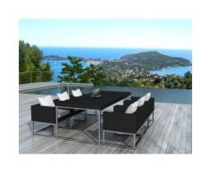 Salon de jardin composé d'1 table et 6 fauteuils en résine tressée,