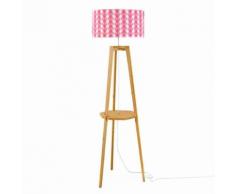 KALEIDOSCOPE - Lampadaire Tissu motifs rose/Trepied Chêne H150cm - Lampadaire Mademoiselle Dimanche designé par Mathilde Alexandre