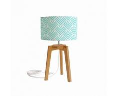 ENTRELACS - Lampe à poser Tissu motifs bleu clair/Trepied Chêne H44cm - Lampe à poser Mademoiselle Dimanche designé par Mathilde Alexandre