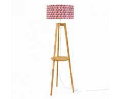 FACETTES - Lampadaire Tissu motifs rouge/Trepied Chêne H150cm - Lampadaire Mademoiselle Dimanche designé par Mathilde Alexandre