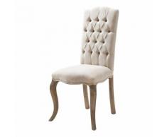 Chaise capitonnée en lin et frêne écrue Chloé