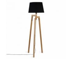 Lampadaire trépied en bois et tissu noir H 150 cm WOODSTOCK