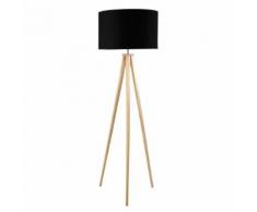 Lampadaire trépied en bois et coton noir H 156 cm KARLSEN