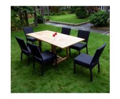 ensemble de jardin teck brut et 6 chaises en résine tressée