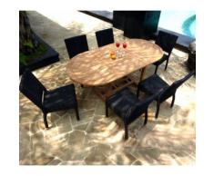 ensemble de jardin table teck 120-180 cm et 6 chaises en résine tressée