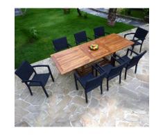 salon de jardin résine tressée et teck huilé 8 places - table + 8 fauteuils