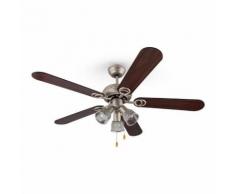Klarstein Charleston Ventilateur de plafond rétro 122cm 3 lampes 60W Bois Inox