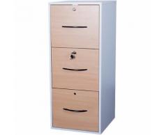 Classeur monobloc 3 tiroirs pour dossiers suspendus MT International Elégance 101 (H) x 42 (L) x 44 (P) cm Blanc imitation hêtre