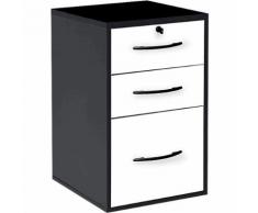Classeur monobloc 2 tiroirs + 1 tiroir pour dossiers suspendus noir/blanc - MT International