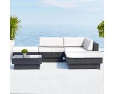 Amorgos : salon de jardin d'angle en résine 4 fils tressée noire poly rotin