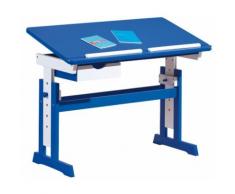 Bureau enfant bois massif blanc et bleu inclinable en hauteur