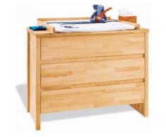 Commode à langer 117 cm à 3 tiroirs en bois hêtre massif coloris naturel