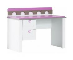 Bureau moderne pour enfant 125 cm avec 2 tiroirs coloris blanc et rose