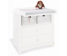 Commode à langer 103 cm à 2 tiroirs et 1 compartiment ouvert en bois massif coloris blanc