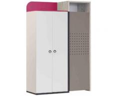 Armoire 142 cm avec 3 portes coloris rose et blanc