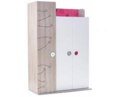 Armoire à 3 portes contemporaine en MDF coloris blanc et rose