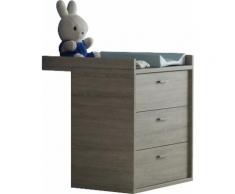 Commode à langer contemporaine pour bébé avec 3 tiroirs coloris chêne gris