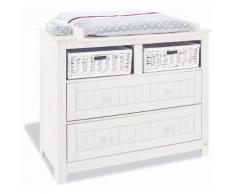 Commode à langer 119 cm à 2 tiroirs et 2 compartiments ouverts en bois massif coloris blanc