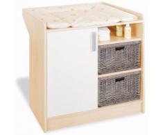 Commode à langer 88 cm en bois massif naturel avec 1 porte coloris blanc