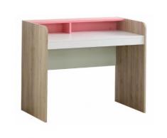 Bureau enfant 104 cm avec 2 niches coloris blanc, rose et chêne naturel