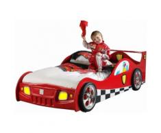 Lit design voiture de course 90x200 cm en MDF coloris rouge avec LED