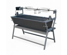 Rôtissoire électrique inclinable Mathurin inox, tournebroche, barbecue au charbon de bois à