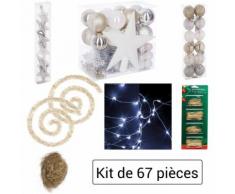 Lot déco Noël - Kit 67 pièces pour décoration sapin : Guirlandes, Boules, Etoiles, Cimier,