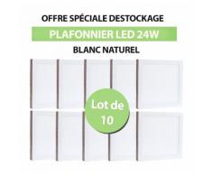 Lot de 10 Plafonniers Led 24W en surface Carré Blanc Naturel - TIKE LUMINAIRES