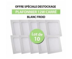 Lot de 10 Plafonniers LED Carré Extra-plat 12W Blanc Froid - TIKE LUMINAIRES