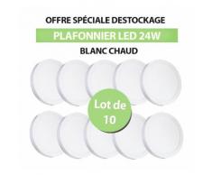 Lot de 10 Plafonniers Led 24W en surface Rond Blanc Chaud - TIKE LUMINAIRES