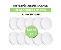 Lot de 10 Plafonniers Led 24W en surface Rond Blanc Naturel - TIKE LUMINAIRES