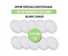 Lot de 10 Plafonniers Led 24W Rond Blanc Chaud - TIKE LUMINAIRES