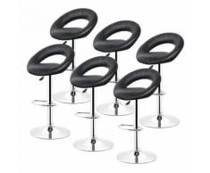 6Pcs Tabourets de bar haut Chaise de bar simili cuir PU chrome réglable -Noir - OOBEST